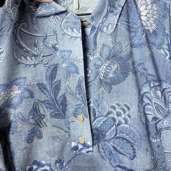 Hinson Wu Charlotte Passionflower Blue Button 3/4 Sleeve Print Dress Womens - Picture 3 of 12